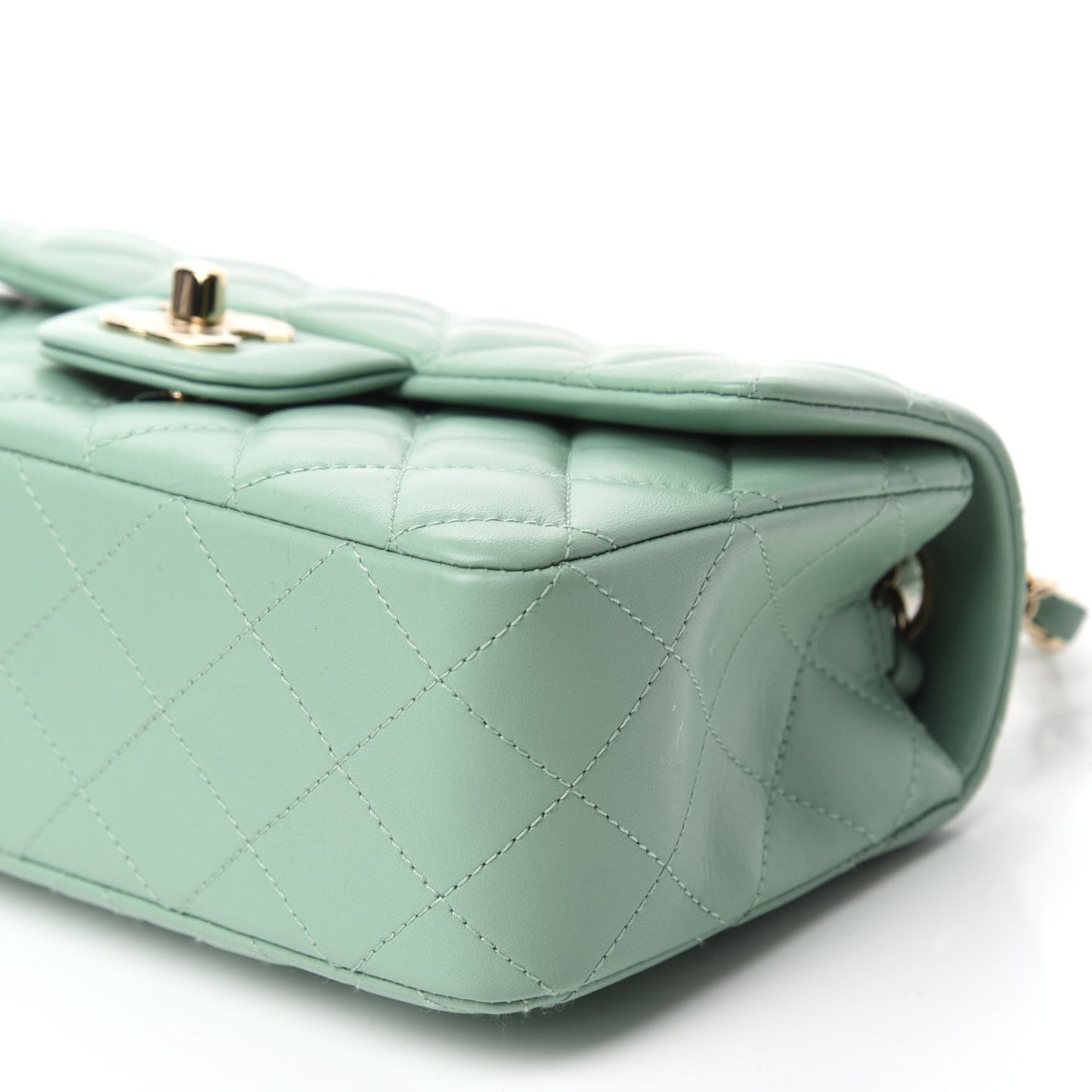Lambskin Quilted Mini Rectangular Flap Light Green