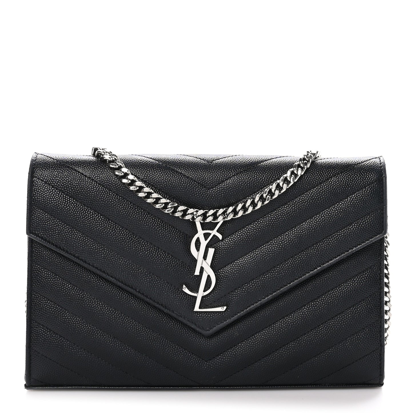 Grain De Poudre Matelasse Chevron Monogram Chain Wallet Black