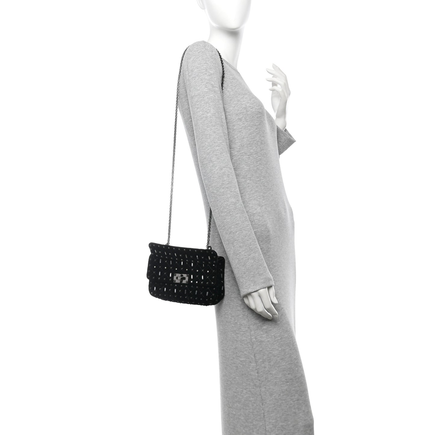 Velvet Small Rockstud Spike Embellished Shoulder Bag Black