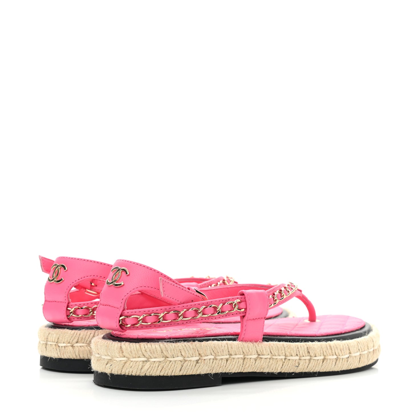 Lambskin Chain CC Thong Espadrille Sandals 36 Pink