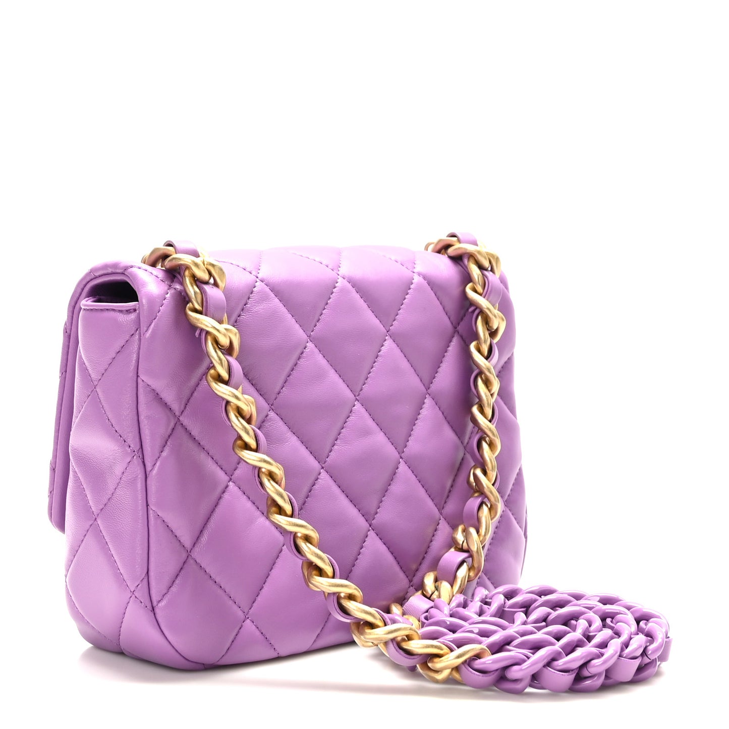 Lambskin Quilted Small Lacquered Chain Flap Purple