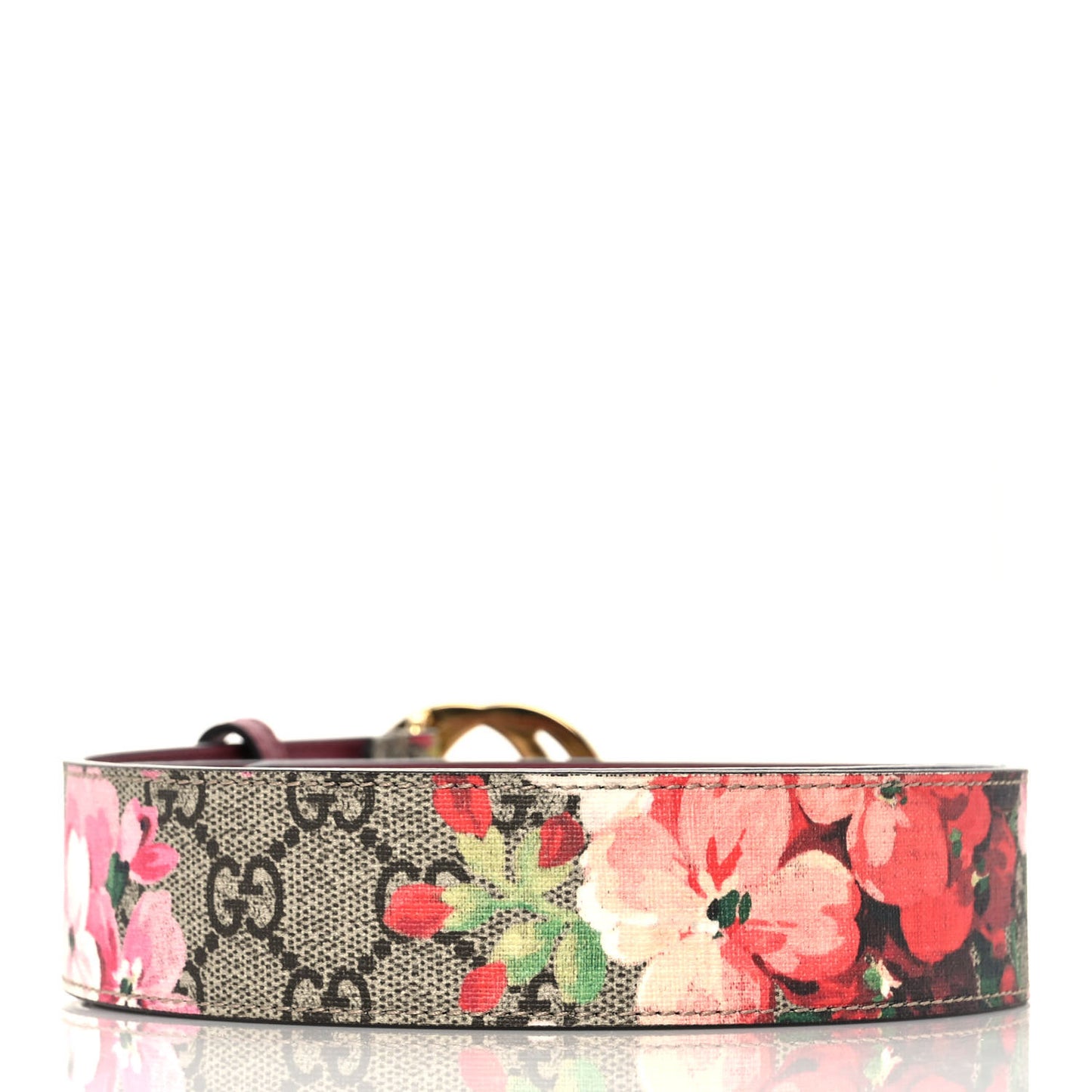 GG Supreme Monogram Blooms Moon Calfskin Interlocking G 37mm Belt 90 36 Beige Ebony Multicolor Dry Rose