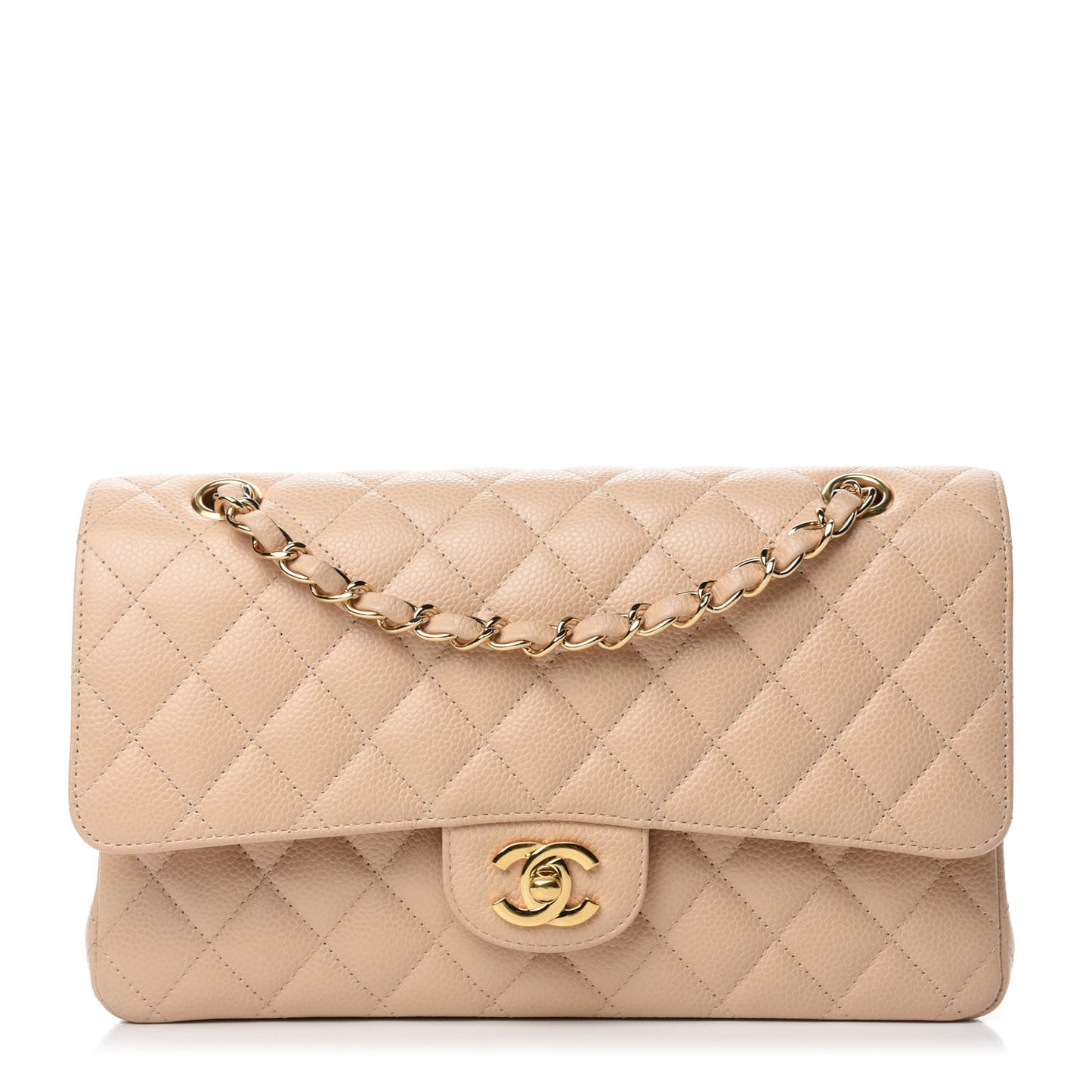 Caviar Quilted Medium Double Flap Beige Clair