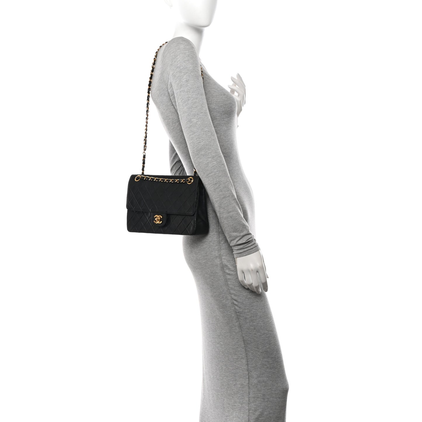 Lambskin Quilted Medium Double Flap Black