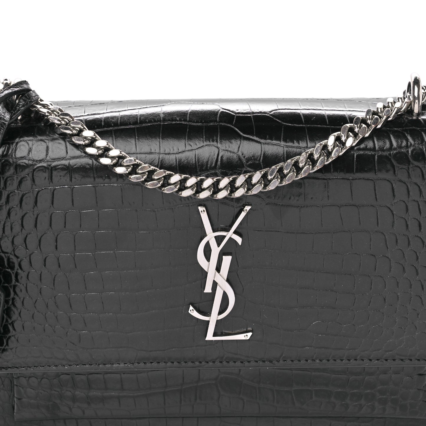 Calfskin Crocodile Embossed Medium Monogram Sunset Black