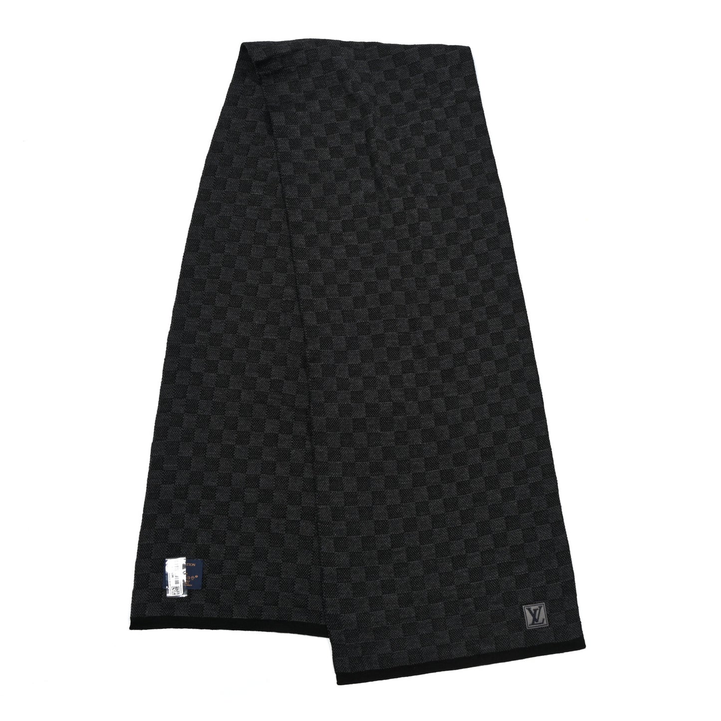 LOUIS VUITTON Wool Petit Damier Graphite Scarf Black