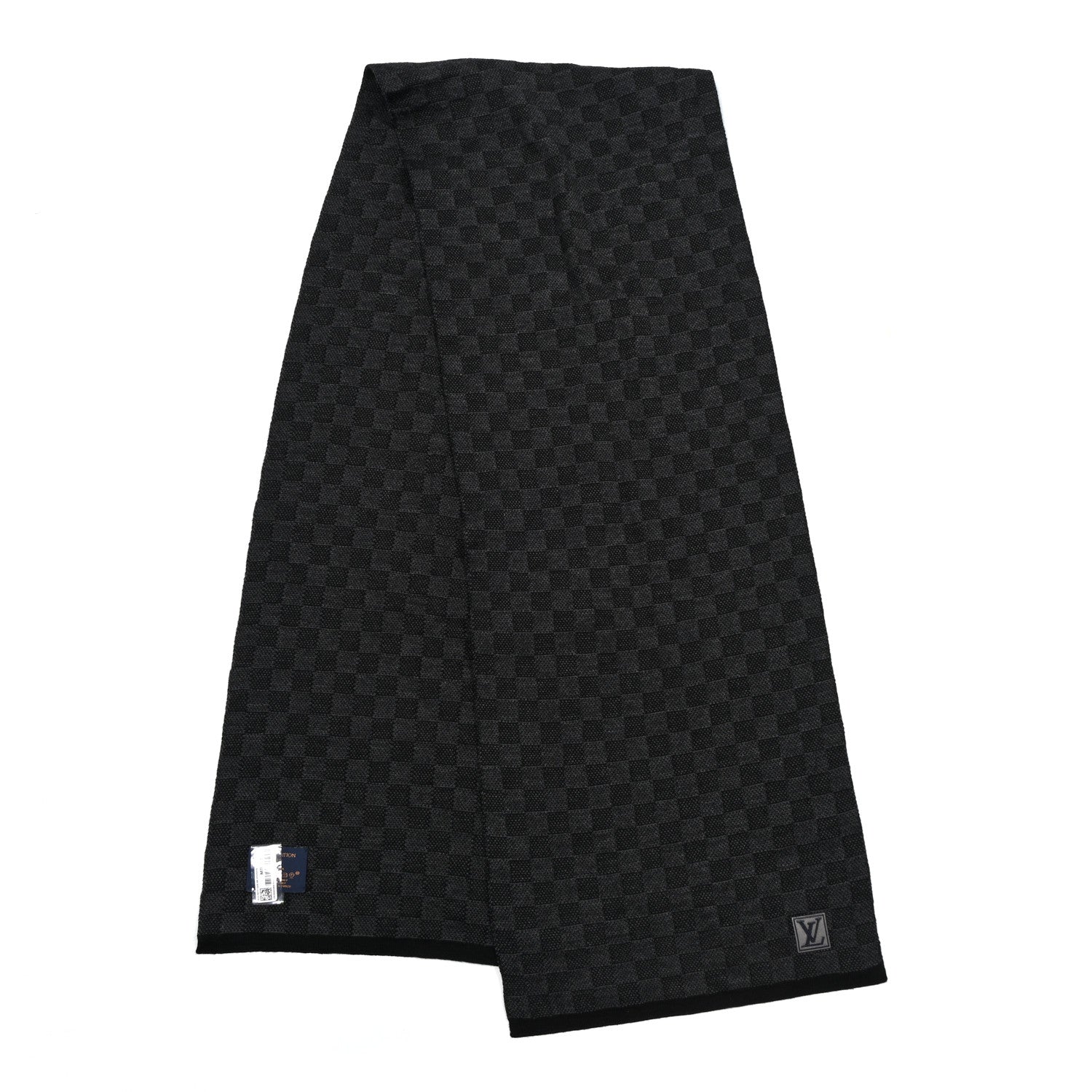 Louis Vuitton LOUIS VUITTON Wool Petit Damier Graphite Scarf Black 2 of 3