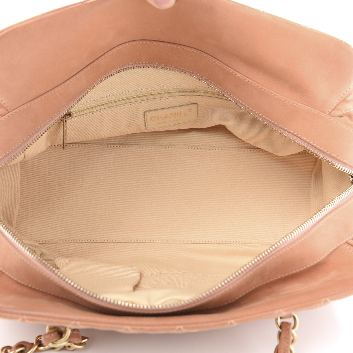 Iridescent Calfskin Chic Quilt Bowling Bag Dark Beige