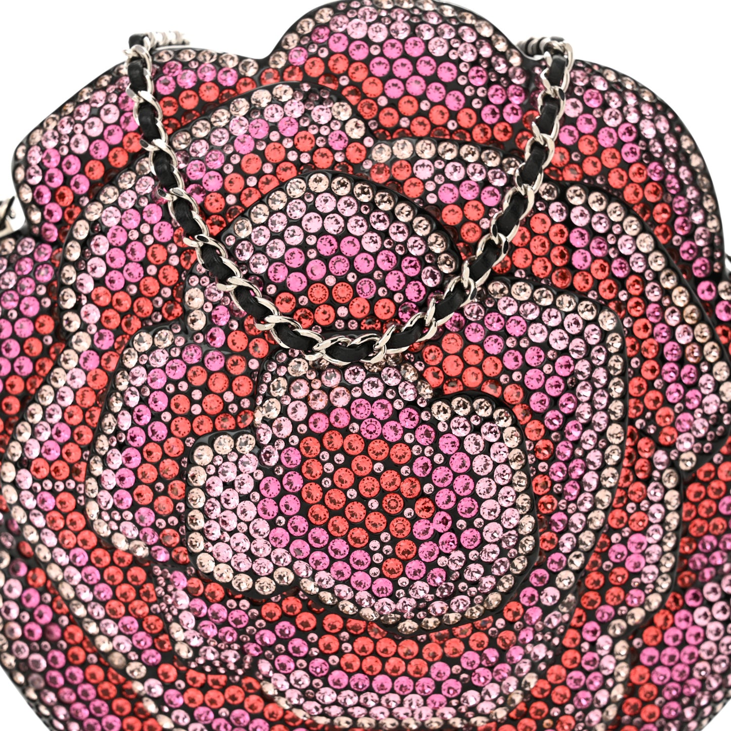 Plexiglass Strass Camellia Minaudiere Clutch Pink Black Multicolor