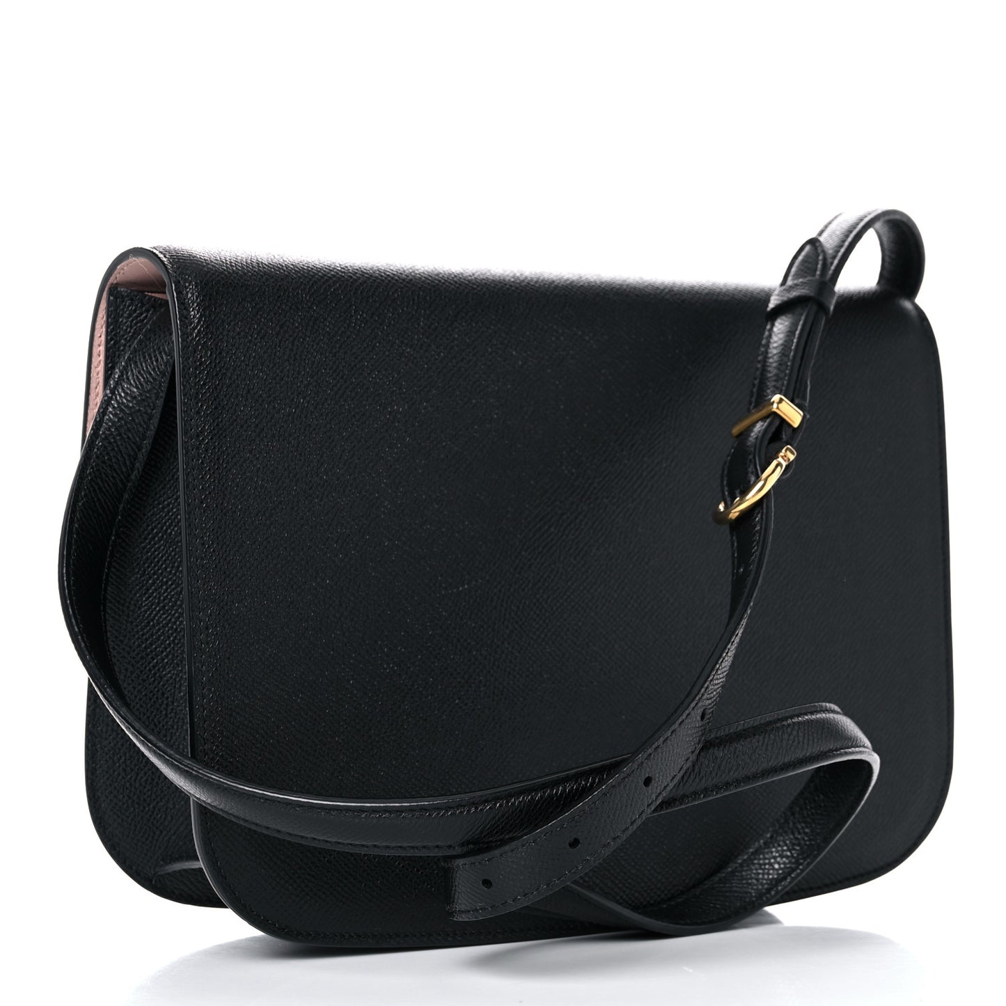 Hammered Calfskin Round Gancini Crossbody Bag Black