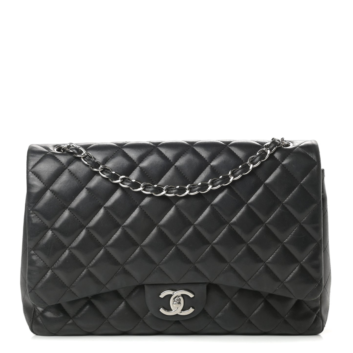 Lambskin Quilted Maxi Double Flap Black