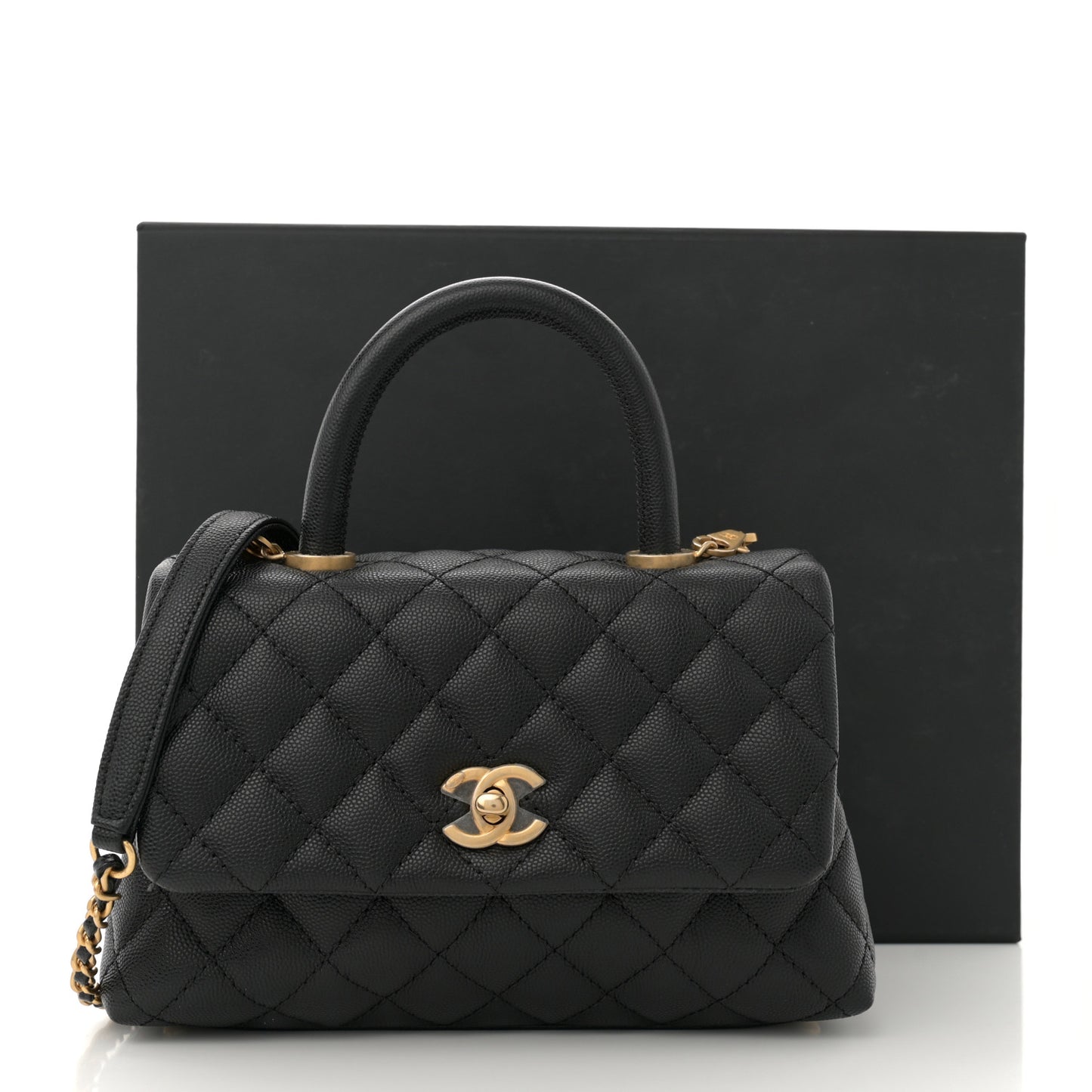 Caviar Quilted Mini Coco Handle Flap Black
