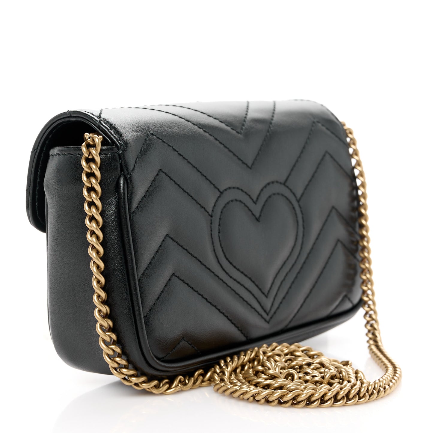 Calfskin Matelasse Super Mini GG Marmont Shoulder Bag Black