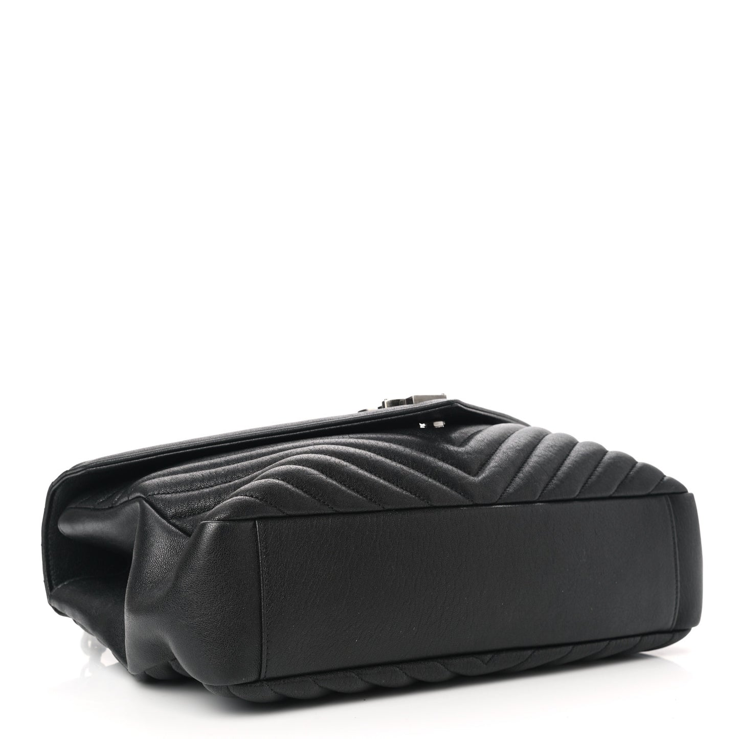 Sheepskin Matelasse Chevron Monogram Large College Satchel Black