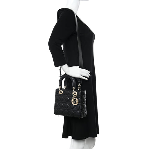 CHRISTIAN DIOR Lambskin Cannage Small My ABCDior Lady Dior Black
