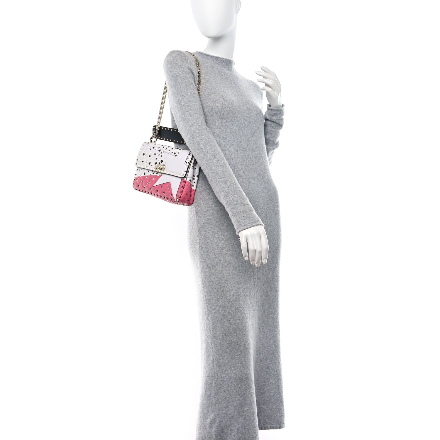 Valentino Garavani Lambskin Medium Star Rockstud Spike Shoulder Bag White Pink 2 of 13