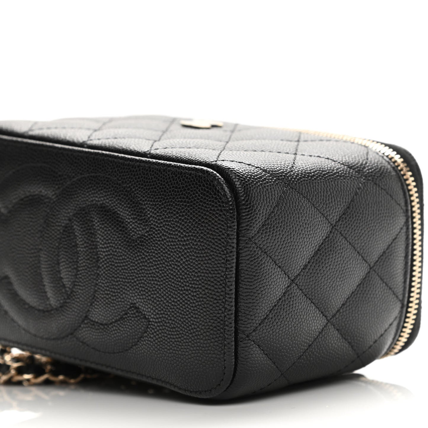 Caviar Quilted Small Vanity Case With Chain Black