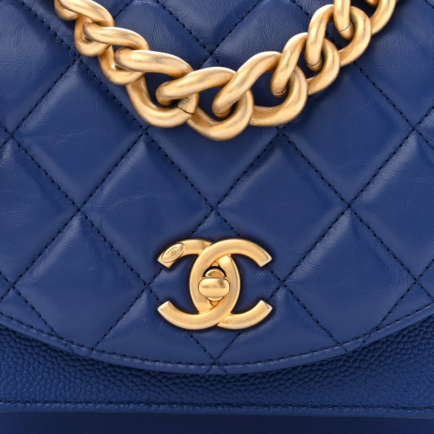 Calfskin Caviar Quilted Mini Chain Handle Flap Blue