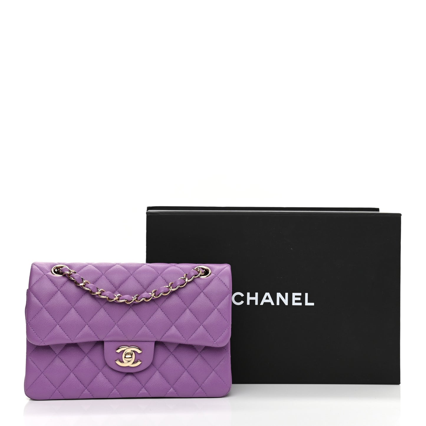 Caviar Quilted Small Double Flap Purple