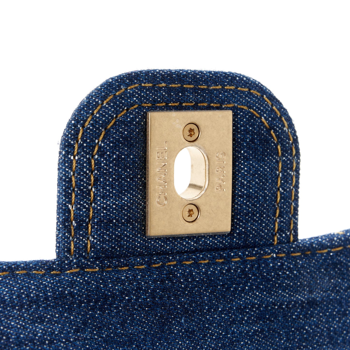 Denim Quilted Double You Mini Flap Blue Golden