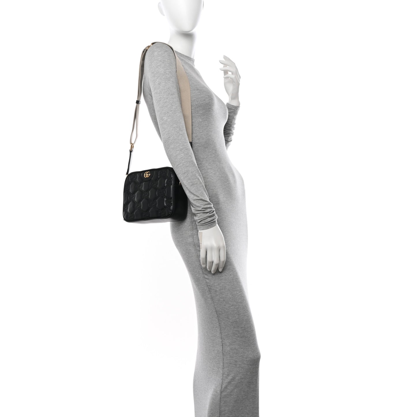 Calfskin GG Matelasse Shoulder Bag Black Natural