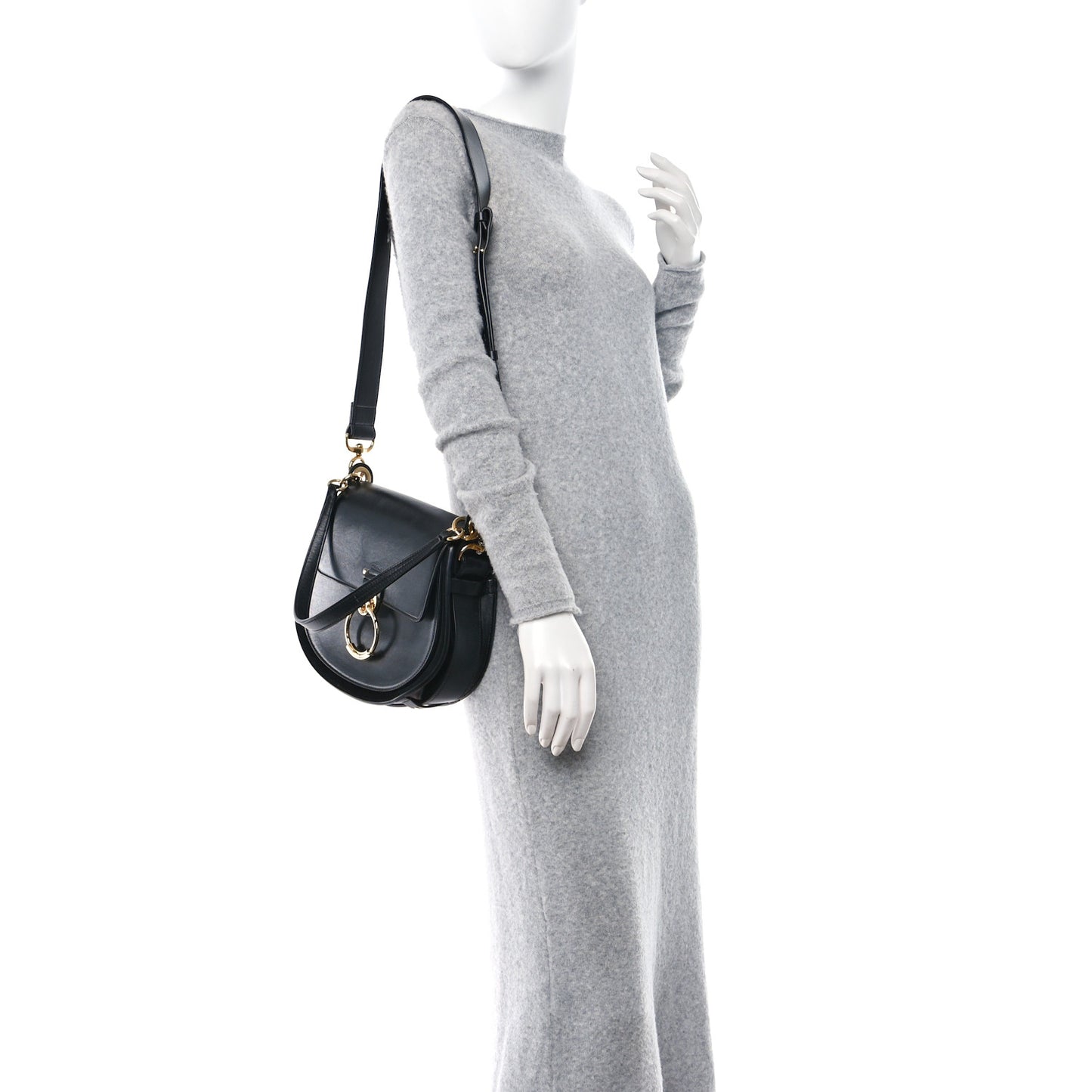 Calfskin Suede Large Tess Bag Black