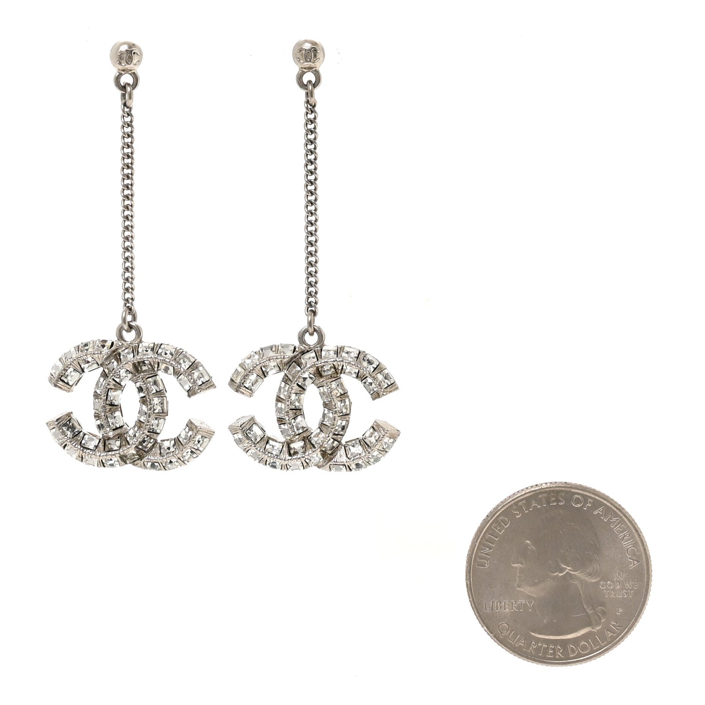 Baguette Crystal CC Drop Earrings Silver