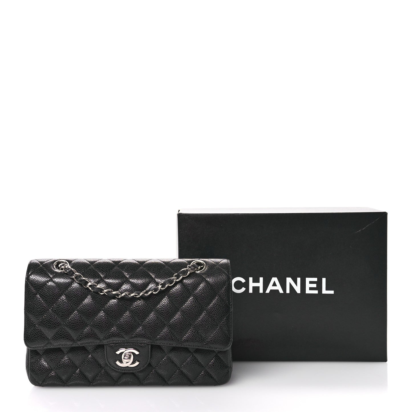 Caviar Quilted Medium Double Flap Black
