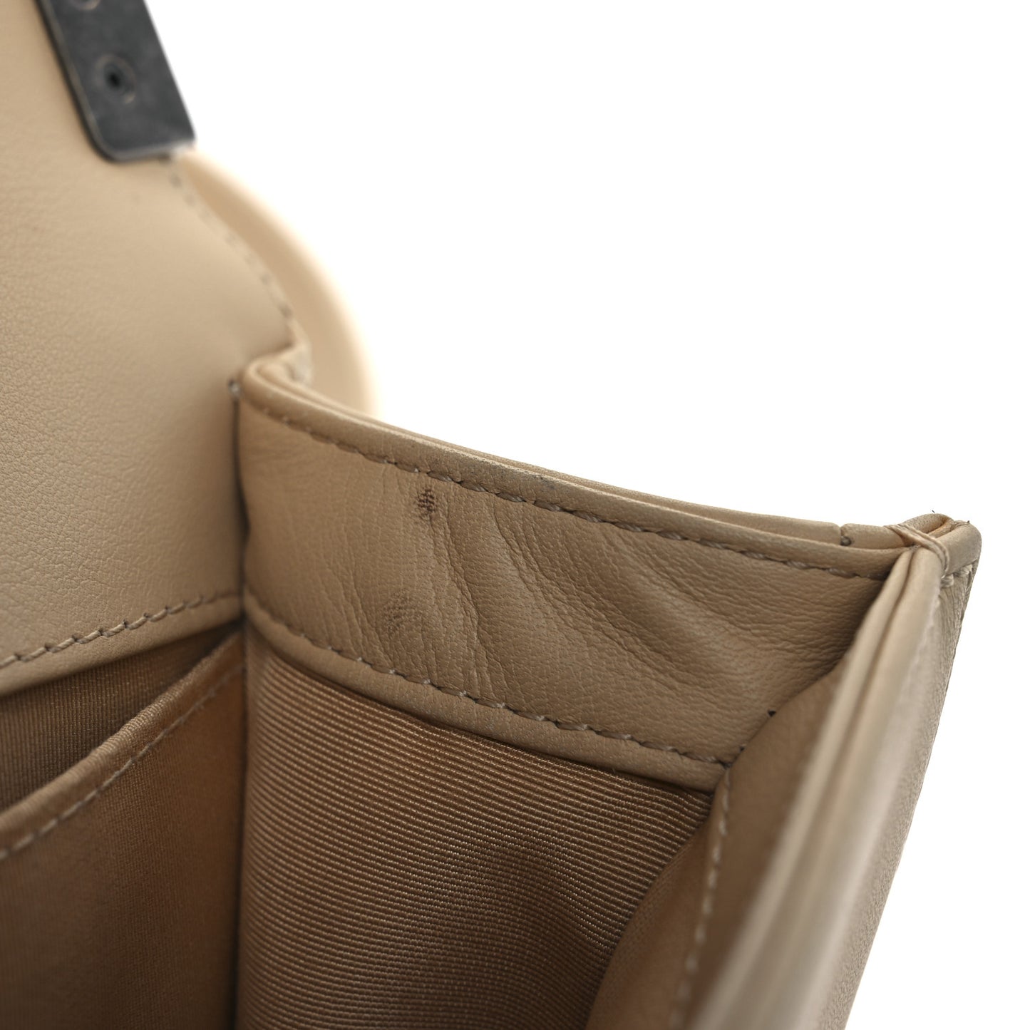 Calfskin Quilted Small Boy Flap Beige