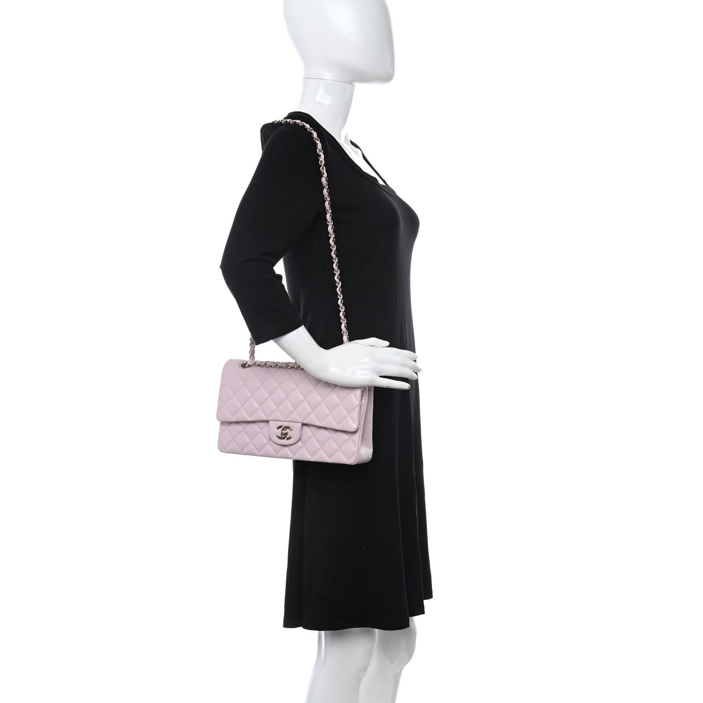 Caviar Quilted Medium Double Flap Light Pink