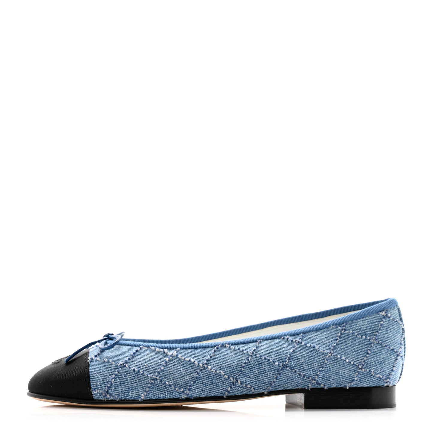Denim Embroidered Grosgrain CC Cap Toe Ballerina Flats 37 Blue Black