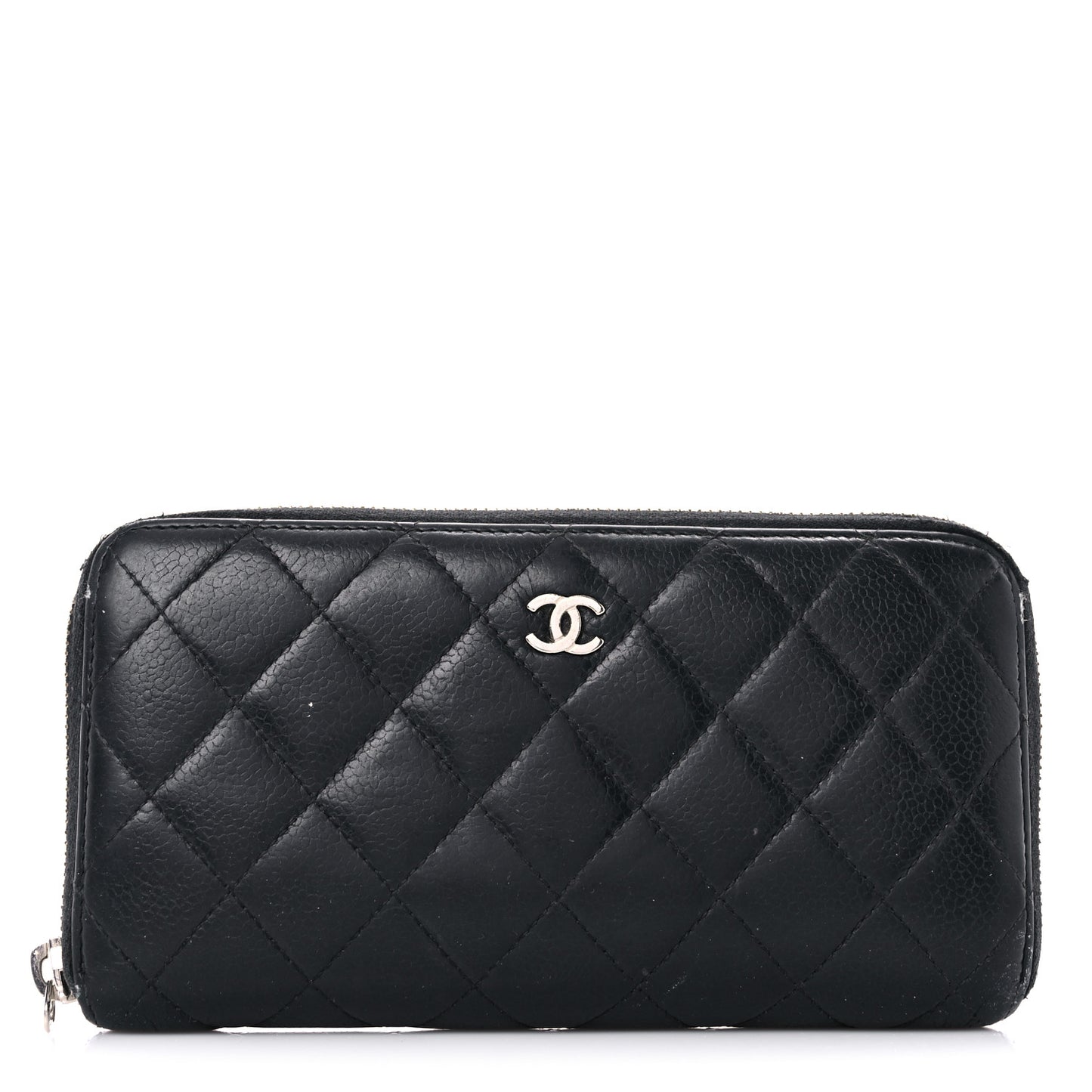 Caviar Quilted Medium Zip Around Wallet Black