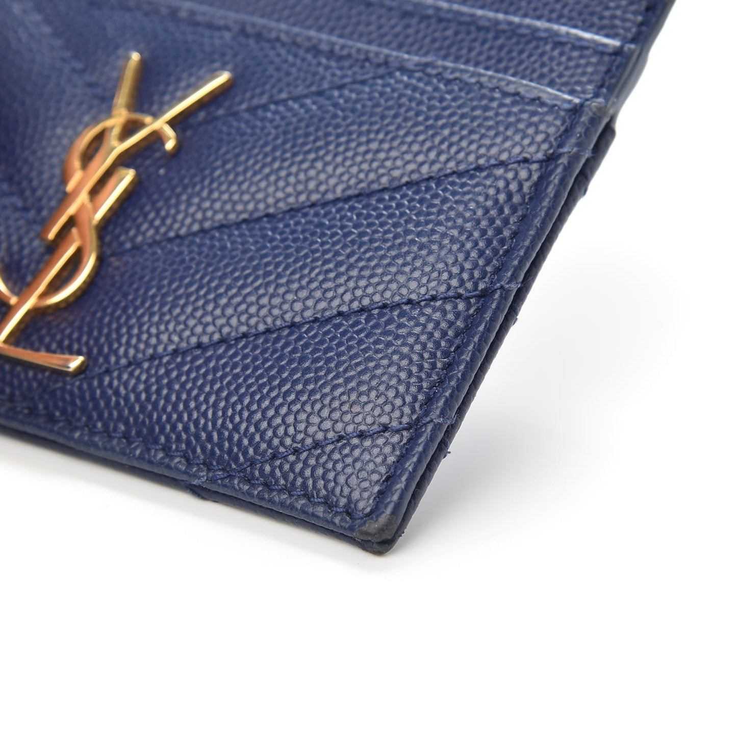 Grain De Poudre Matelasse Chevron Monogram Credit Card Case Navy