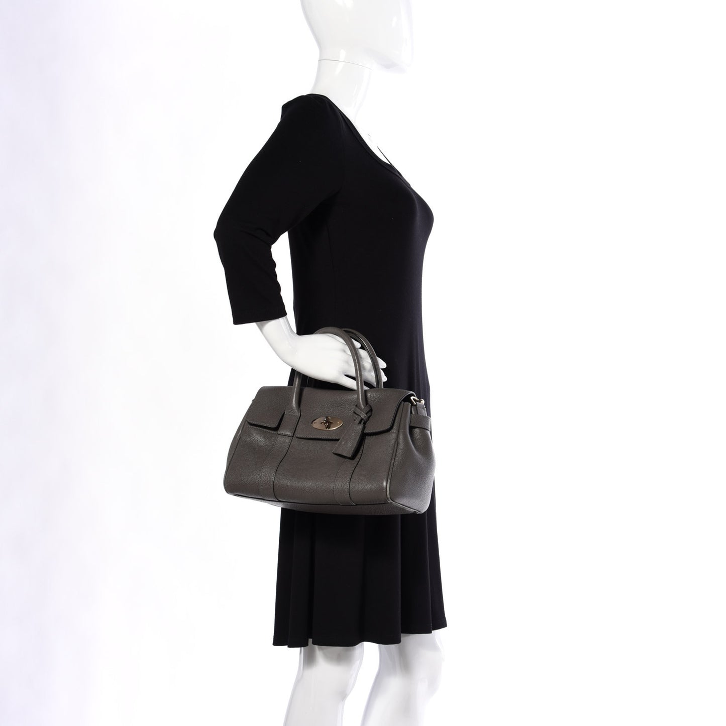 Classic Grain Calfskin Small Bayswater Satchel Dark Grey