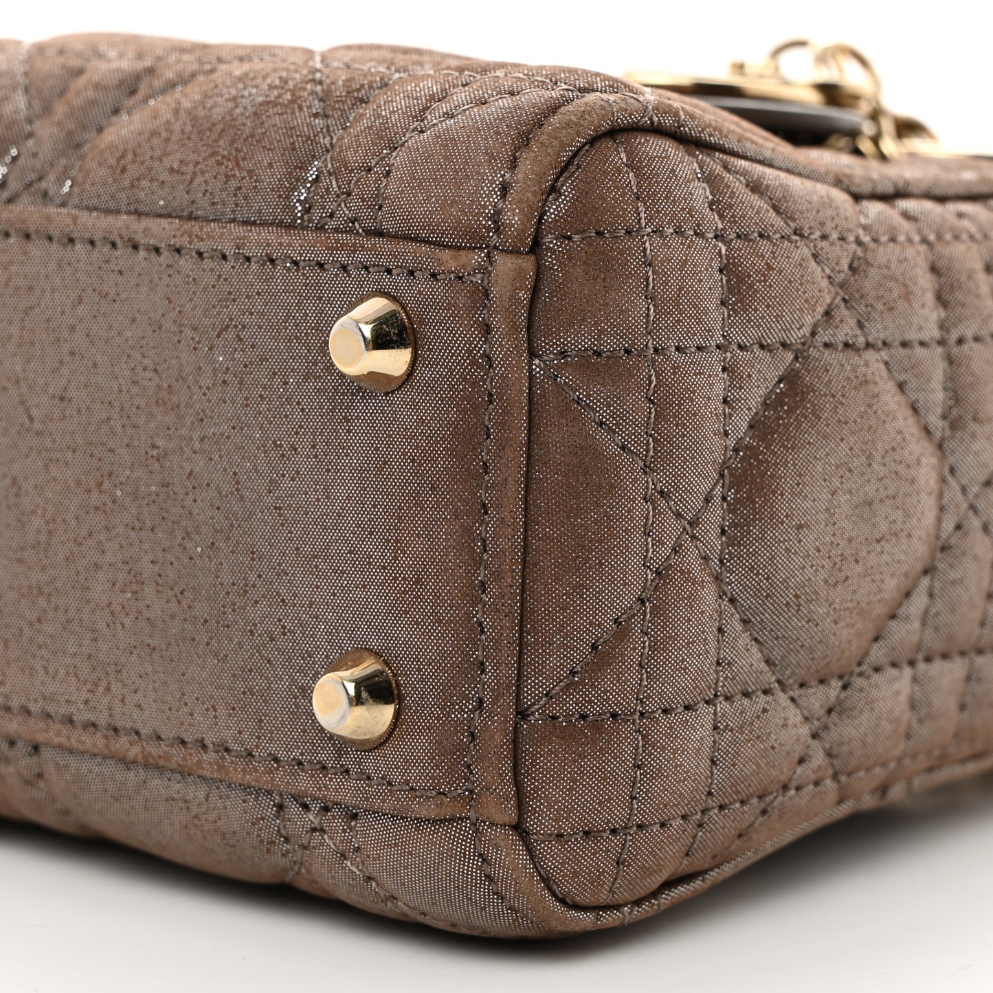Metallic Calfskin Cannage Mini Lady Dior Brown