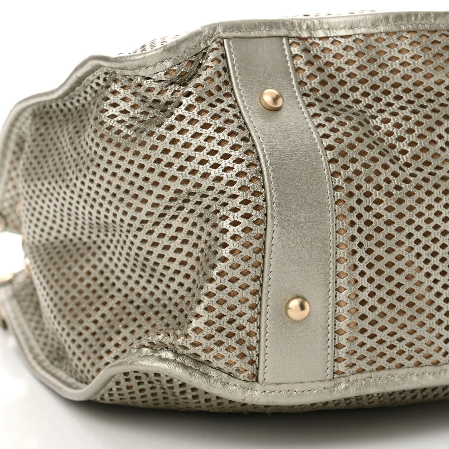 Metallic Calfskin Perforated Tote Light Gold