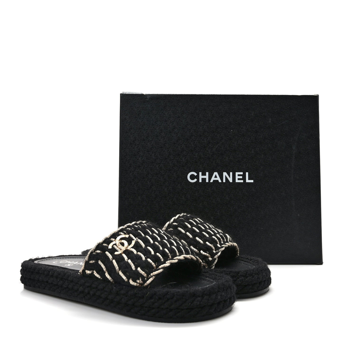 Braided Knit CC Mules 38 Black Gold