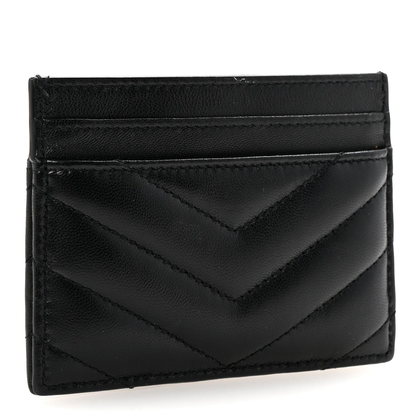 Lambskin Matelasse Chevron Monogram Credit Card Case Black