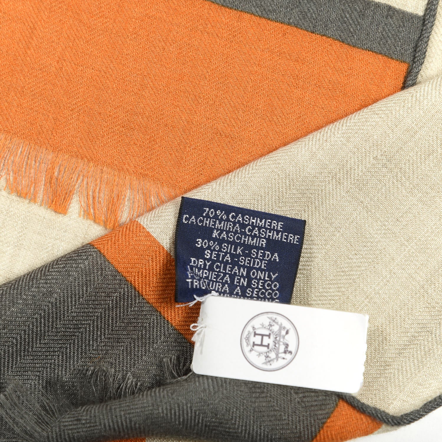 Hermes Cashmere Silk H Passant Stole 140 Orange Naturel Vert De Gris 5 of 5