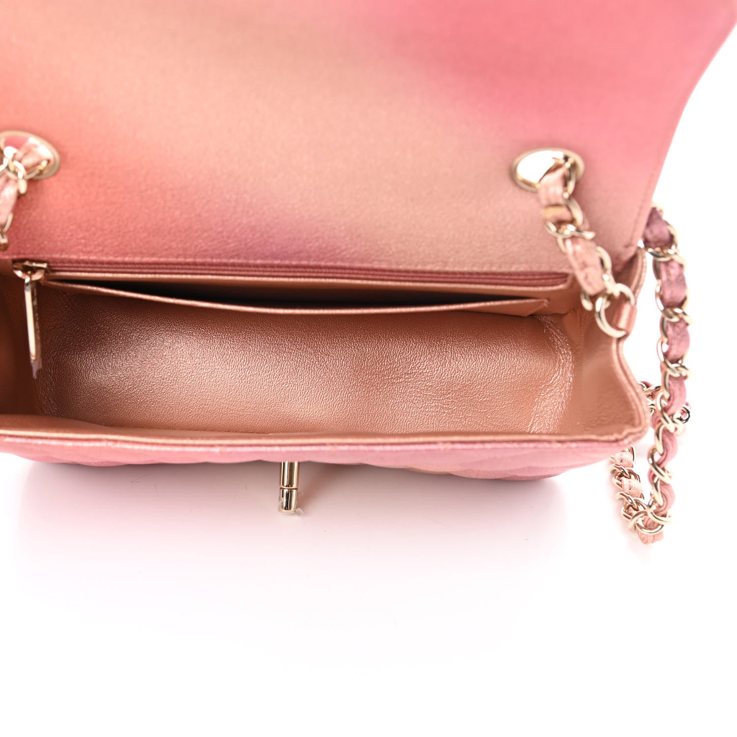 Chanel Metallic Lambskin Quilted Ombre Mini Rectangular Flap Pink 5 of 13