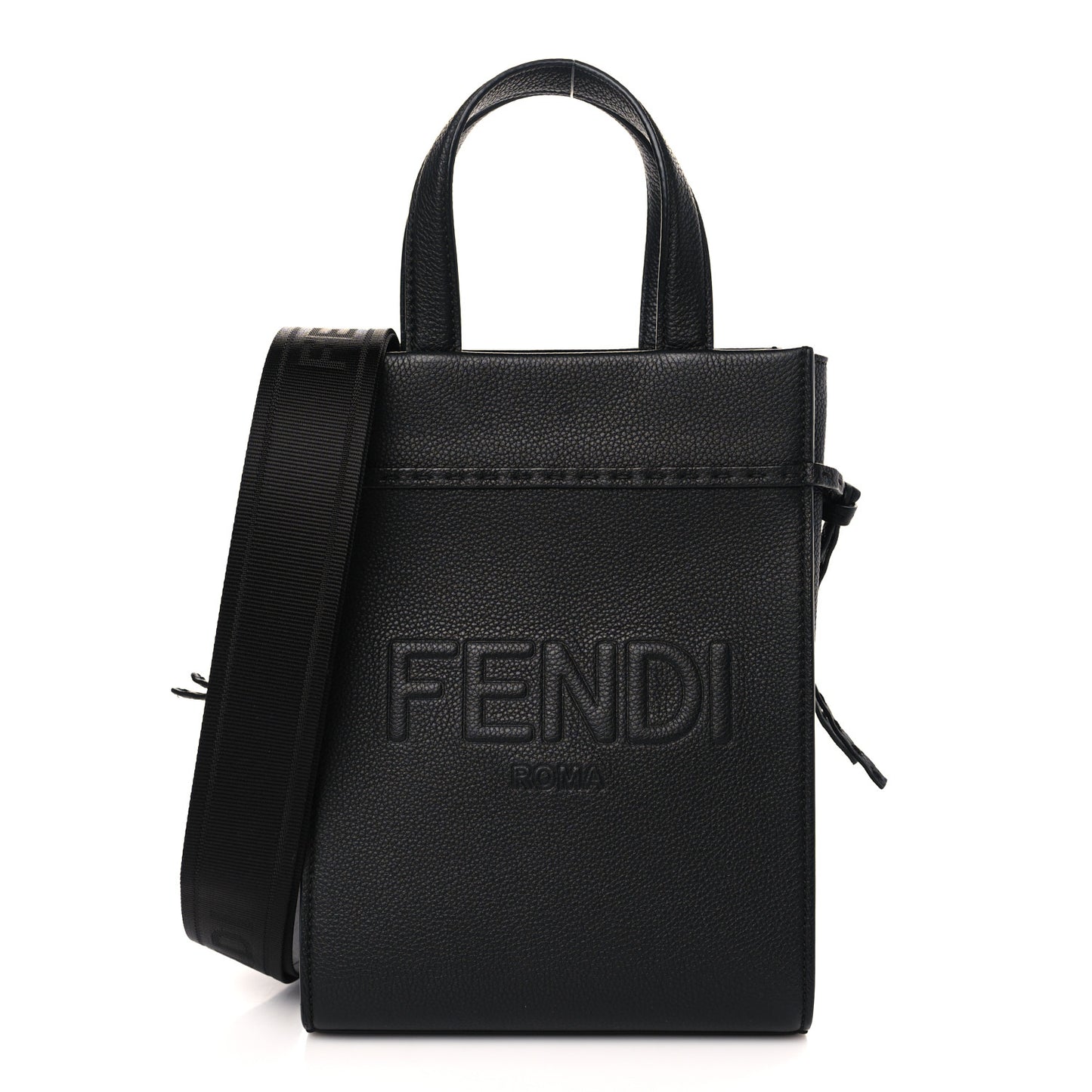 Vitello Cher Logo Embossed Mini Go To Shopper Tote Black