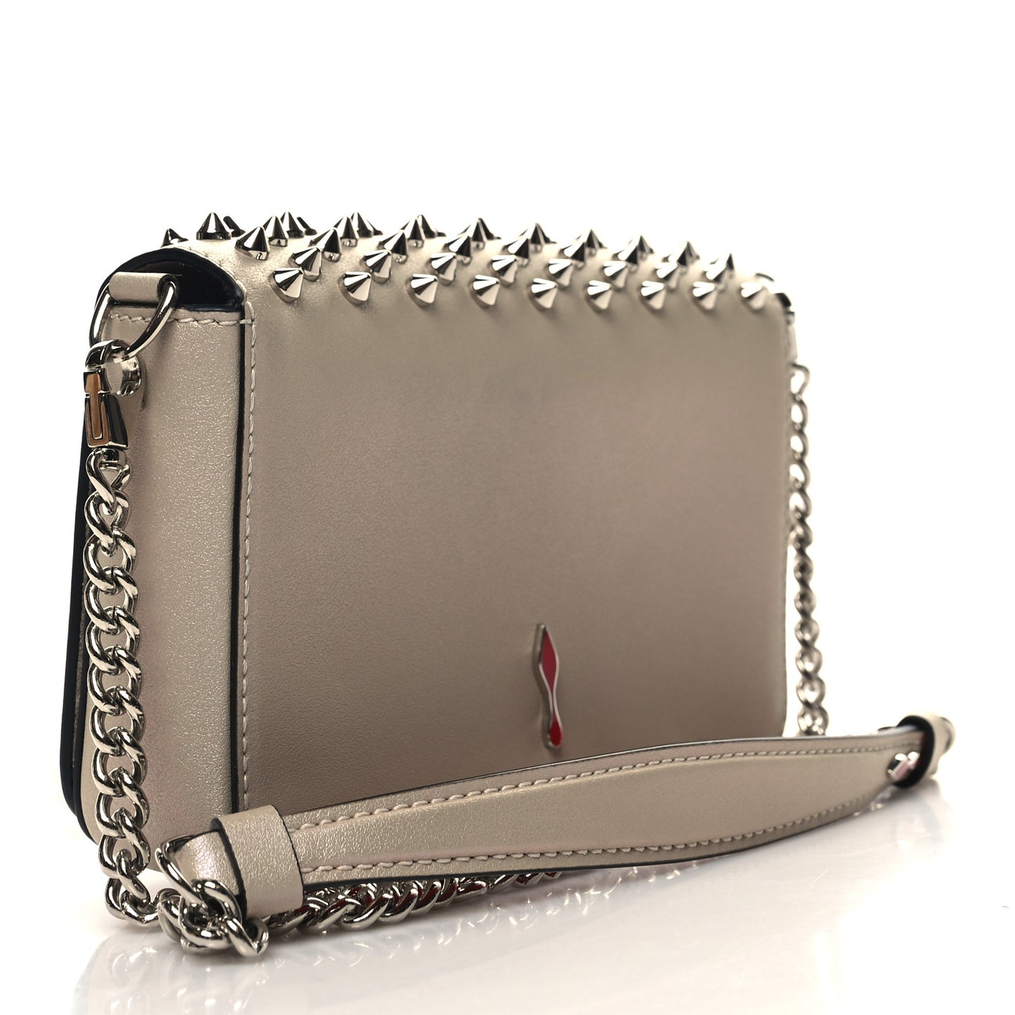 Metallic Calfskin Spikes Zoompouch Nude
