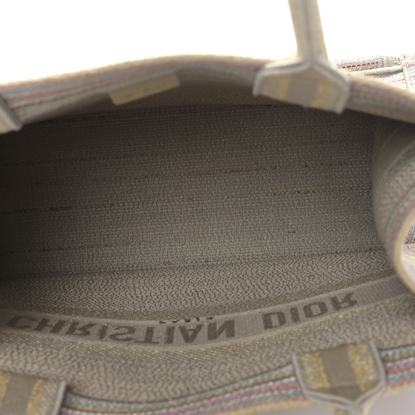 Canvas Embroidered Medium Stripes Book Tote Beige Multicolor