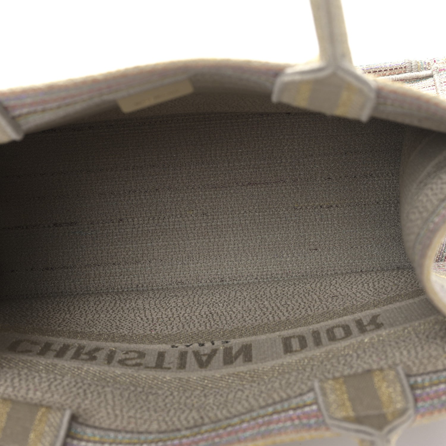 Christian Dior Canvas Embroidered Medium Stripes Book Tote Beige Multicolor 5 of 9