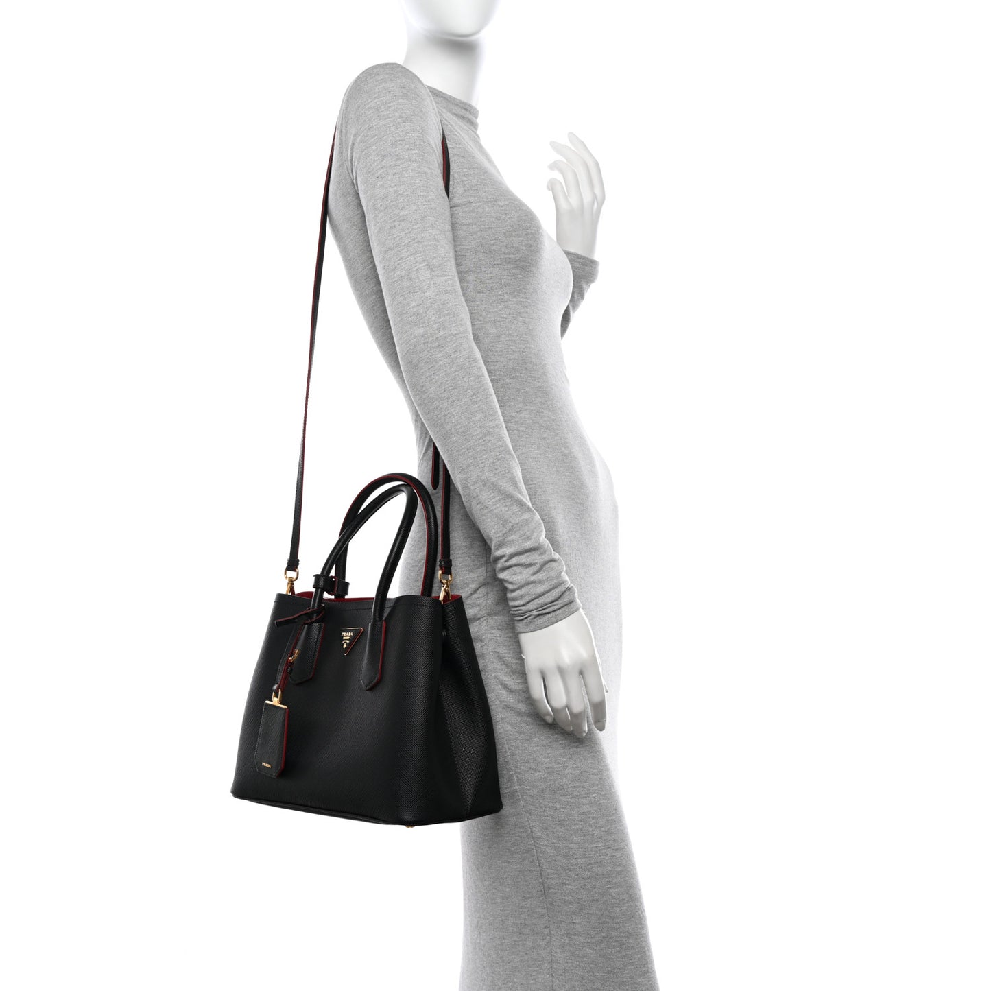 Saffiano Cuir Small Double Bag Black Fuoco
