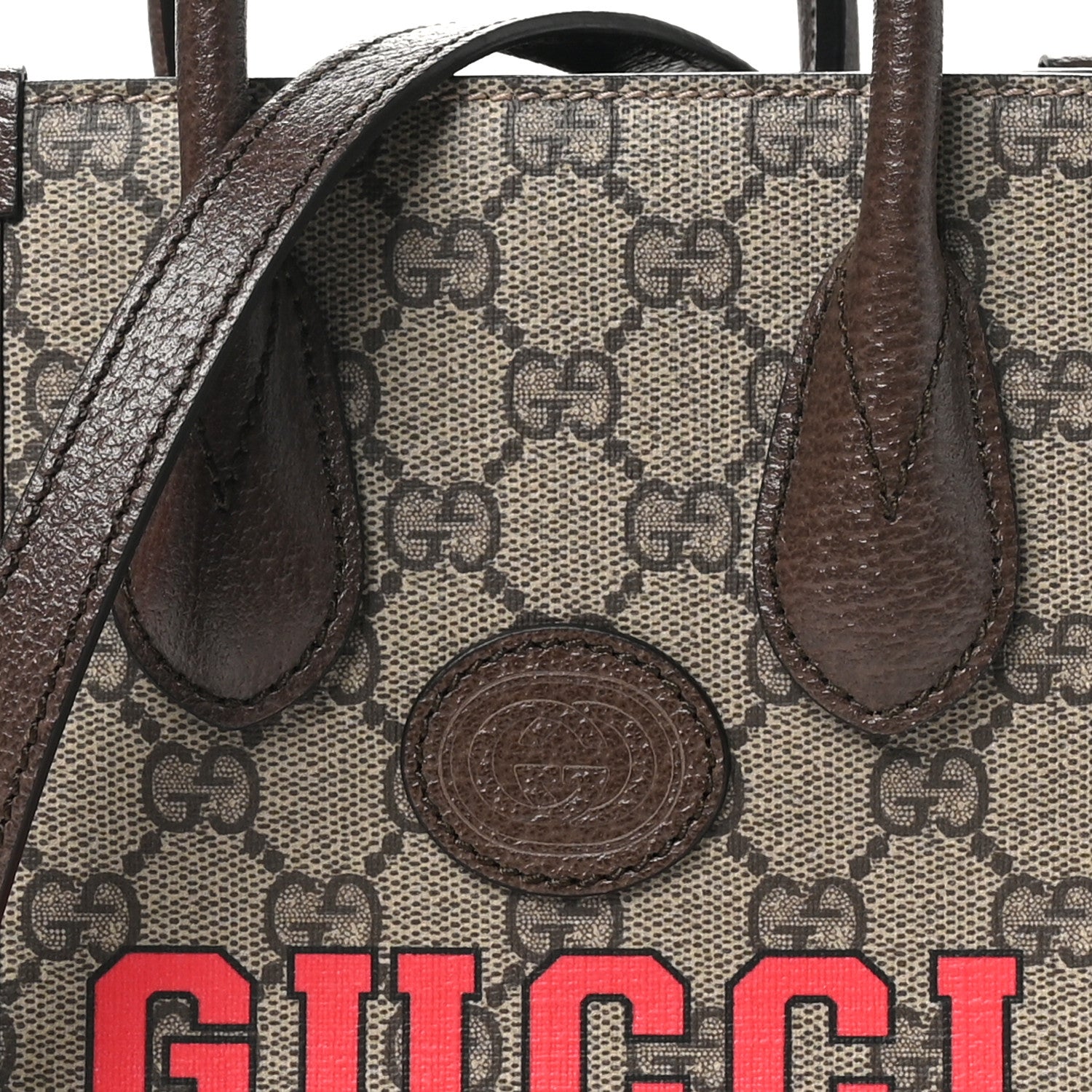Gucci GG Supreme Monogram Textured Dollar Calfskin Web Gucci Tiger Mini Retro Interlocking G Tote Bag Beige Ebony Live Red New Shamarock New Acero 8 of 11