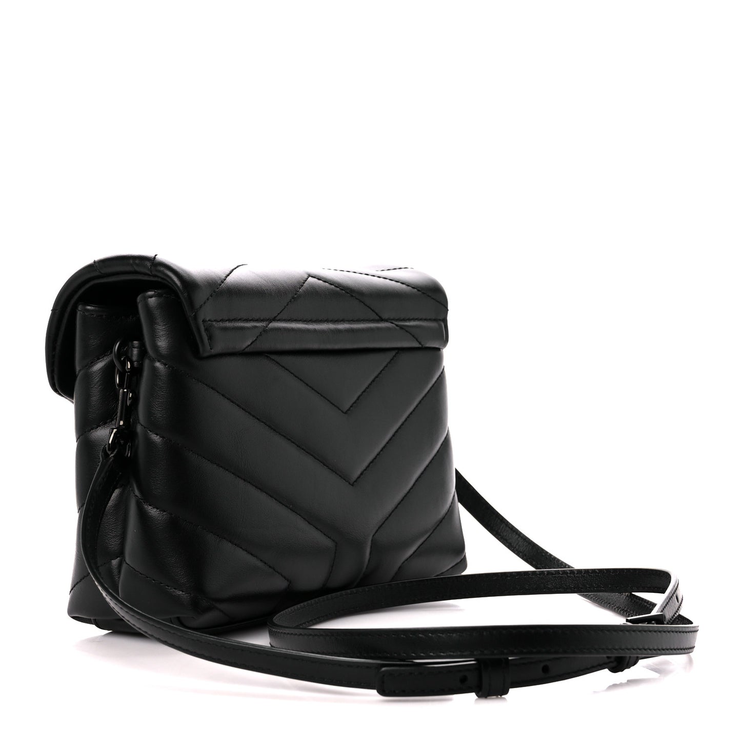 Calfskin Y Quilted Monogram Monochrome Toy Loulou Crossbody Bag Black