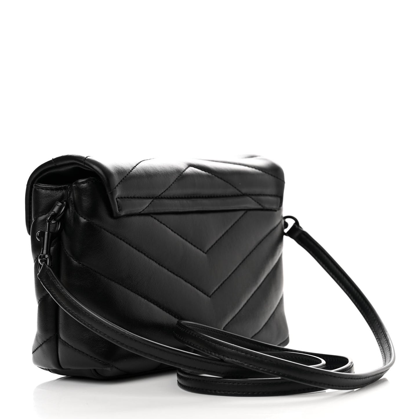 SAINT LAURENT Calfskin Y Quilted Monogram Monochrome Toy Loulou Crossbody Bag Black