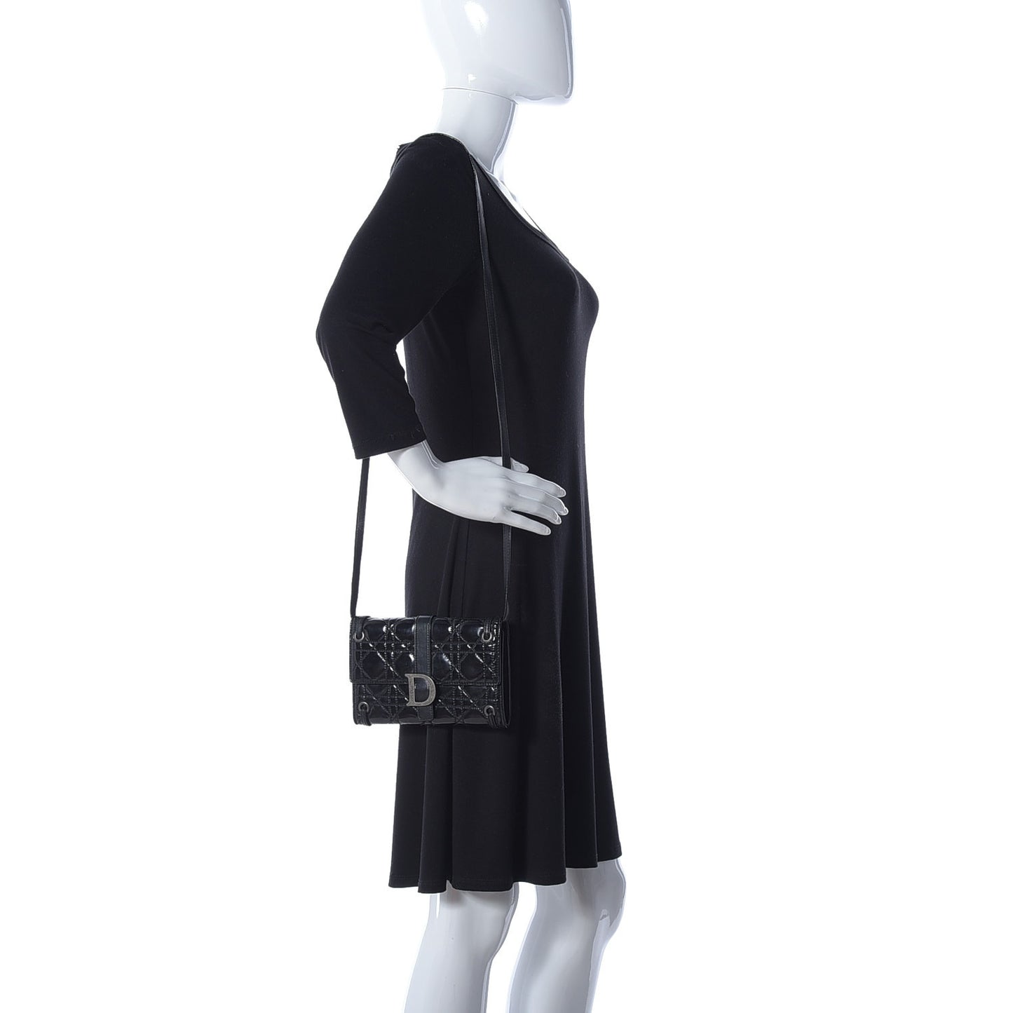 Patent Cannage Crossbody Wallet Black