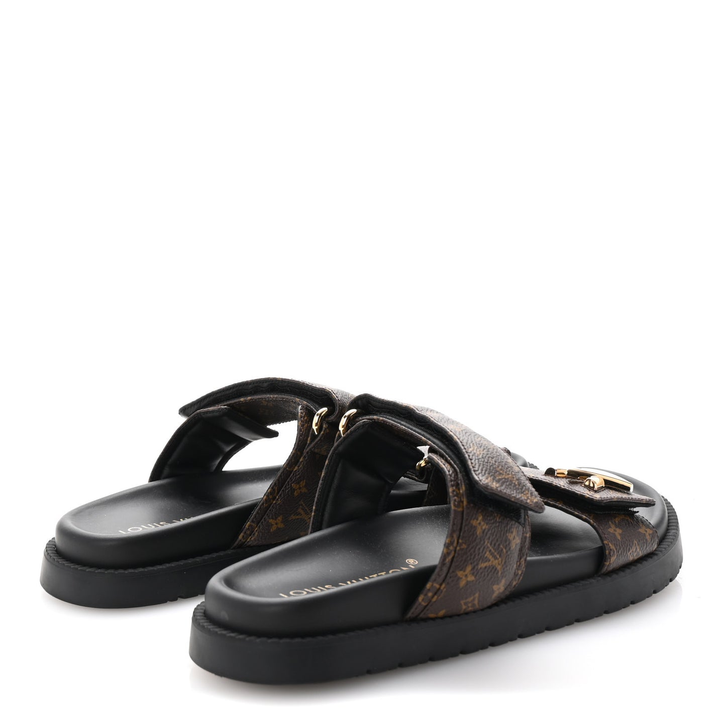 Monogram LV Sunset Comfort Flat Sandals 38.5 Cacao Brown